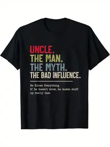 [100% Cotton] 100% Cotton Funny Uncle Myth Funny Impact Graphic T-Shirt- "He Knows Everything, If He Doesn'T Know, He'Ll Find Out"- Unisex Casual Crew Neck T-Shirt Suitable for Christmas Gifts Thanksgiving Family Gatherings- Funny Text Design, Comfortabl