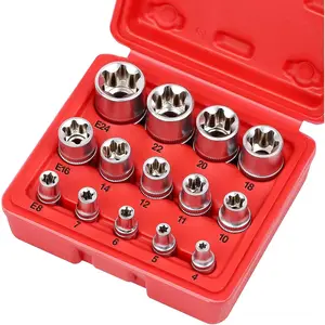 14-Piece E-TORX Socket Set - Premium Female Torx Socket Set, Ultimate Torque Star Sockets, External Torx Sockets, E4 E5 E6 E7 E8 E10 E11 E12 E14 E16 E18 E20 E22 E24