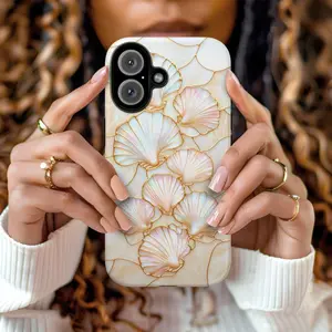 Stained Glass Seashells Phone Case, Faux Stained Glass Premium Film 2 in 1 Phone Case - Durable, Shock Absorbing and Stylish Protection - Compatible with iPhone 16, 15, 14, 13, 12, 11, Plus, Pro, Pro Max, Perfect birthday gift for friends.