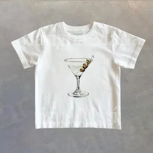 Martini Baby Tee Baddie Outfits, Fun Cocktail Print Crop Top, Cute Drink Lover Youth Y2K Gothic Clothes, Aesthetic Baby Tee