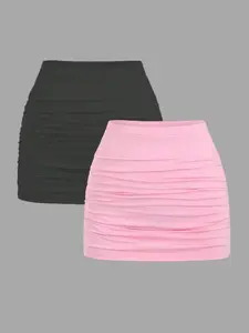 Women's Casual High Waist Ruched Bodycon Skirt, Slim Fit A-Line Half Dress, Perfect for Daily Wear & Office Style