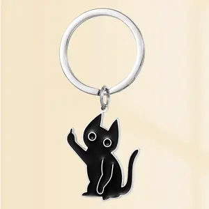Unconvinced Black Cat Car Keychain Cartoon Stainless Steel Keyring with Middle Finger Black Cat Pendant Buy One Get One Free