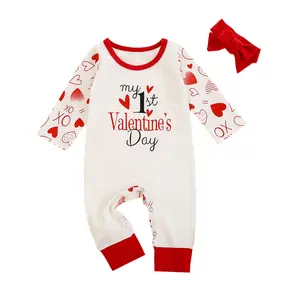 My 1st Valentine´s Day Outfit Set Newborn Baby Girls Boys Letter Print Jumpsuit+Headband Set Gift Clothes