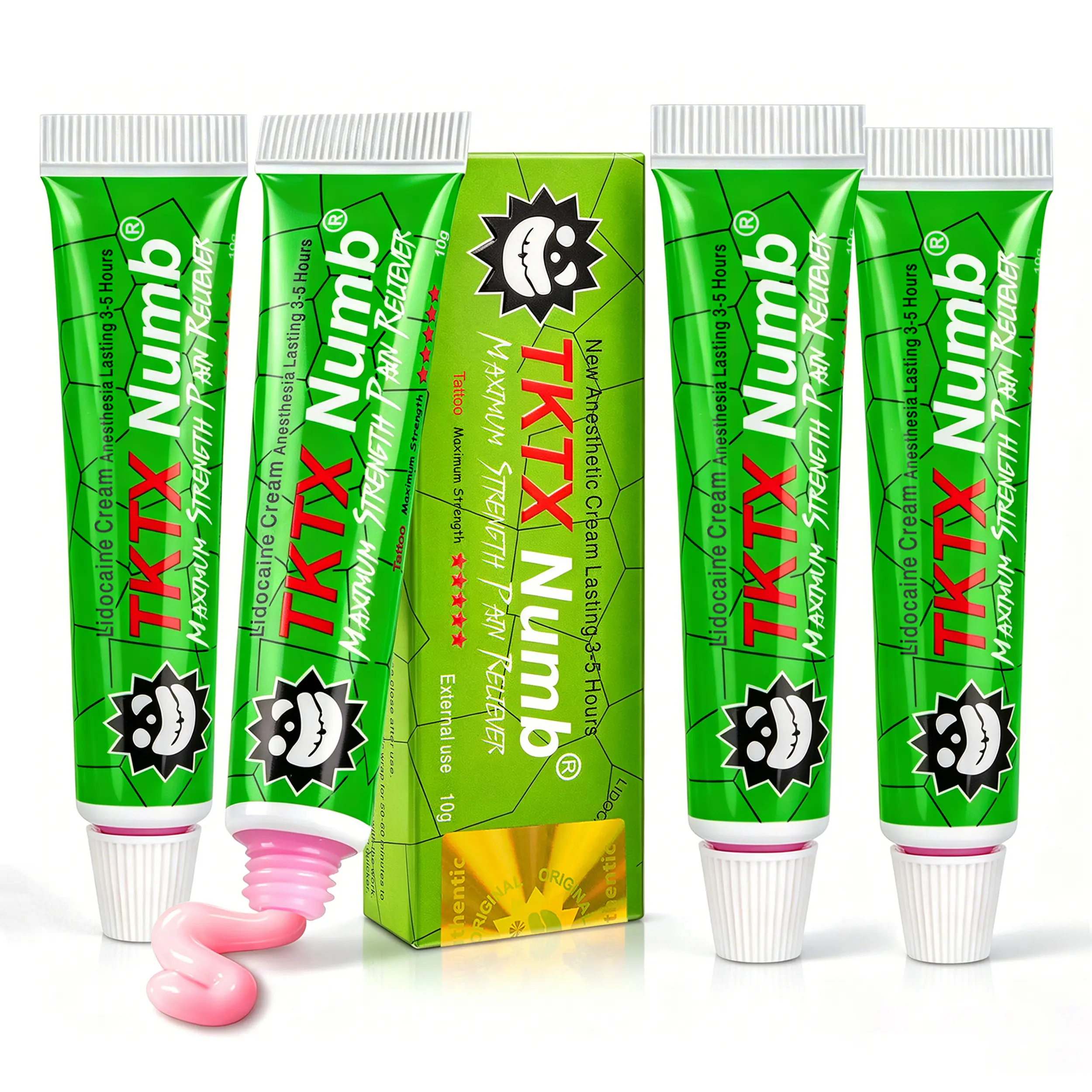 4 Pack - TKTX Tattoo Numbing Cream 99.9% Limited EditionVery Strong Tattoo External Cream, Relief Cream for Tattoos, Waxing, Microneedling (10g-Green).