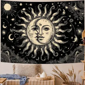 Bohemian Sun Mandala Tapestry, Vintage Ceiling Canopy Wall Hanging for Bedroom Aesthetic Room Decor, Large Hippie Wall Art for Living Room Apartment Dorm