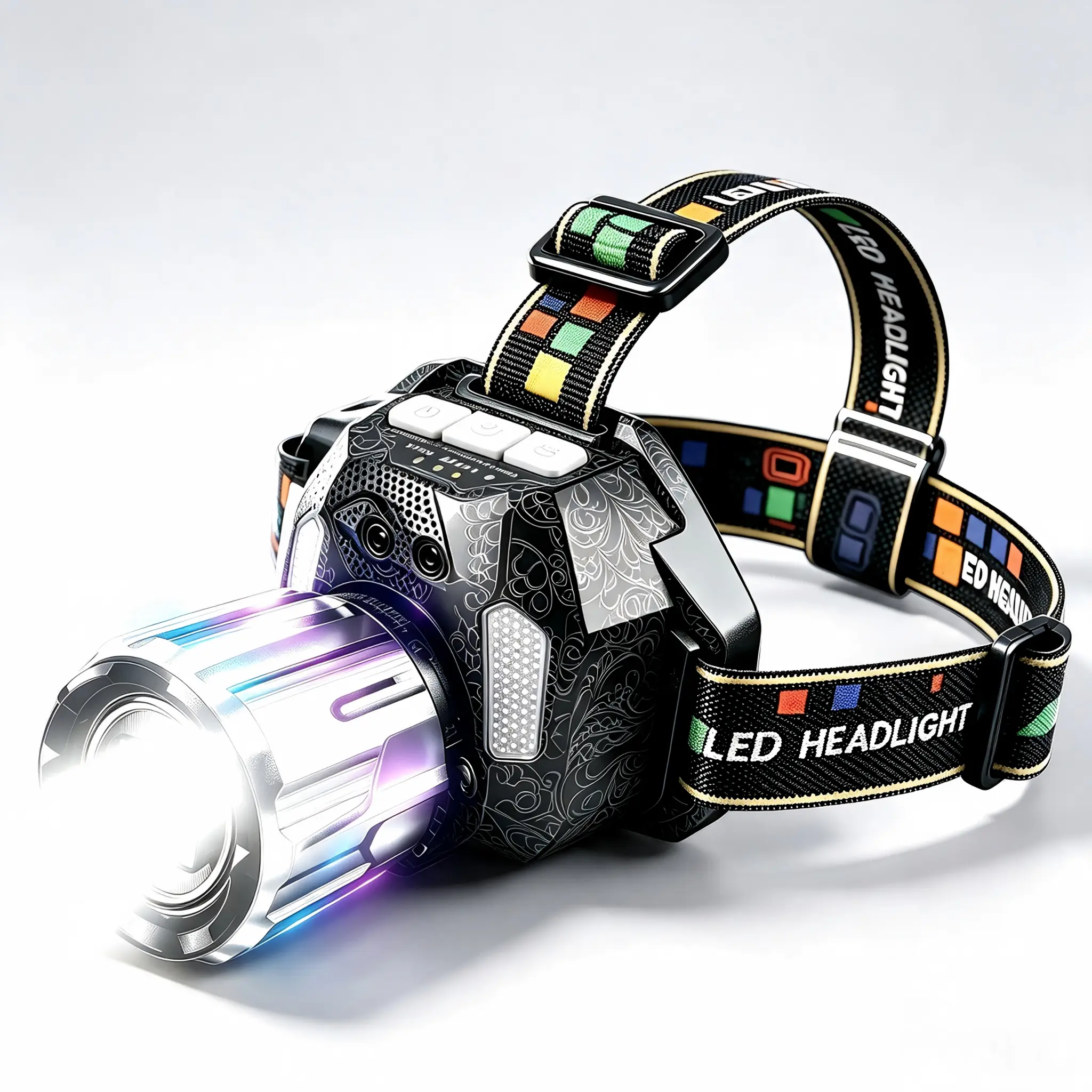 Adjustable Focus UV LED Headlamp, 1000M Long Range Zoomable Waterproof 5-Color Flashlight for Night Fishing, Camping (Work Safety Equipment for Outdoor Activities)