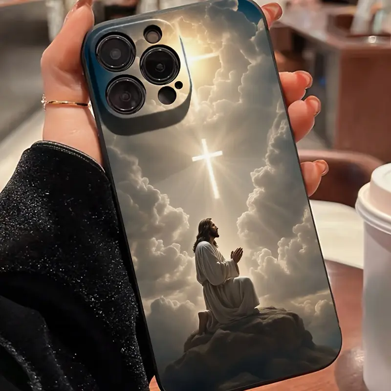 Creative Jesus Cross Pattern TPU Phone Case for iPhone 17/16/15/14/13/12/11/XR/XS/Pro Max/Plus Air Full Coverage Shock-Absorbing Durable Protective Cover, Shockproof Phone Cover, Silicon