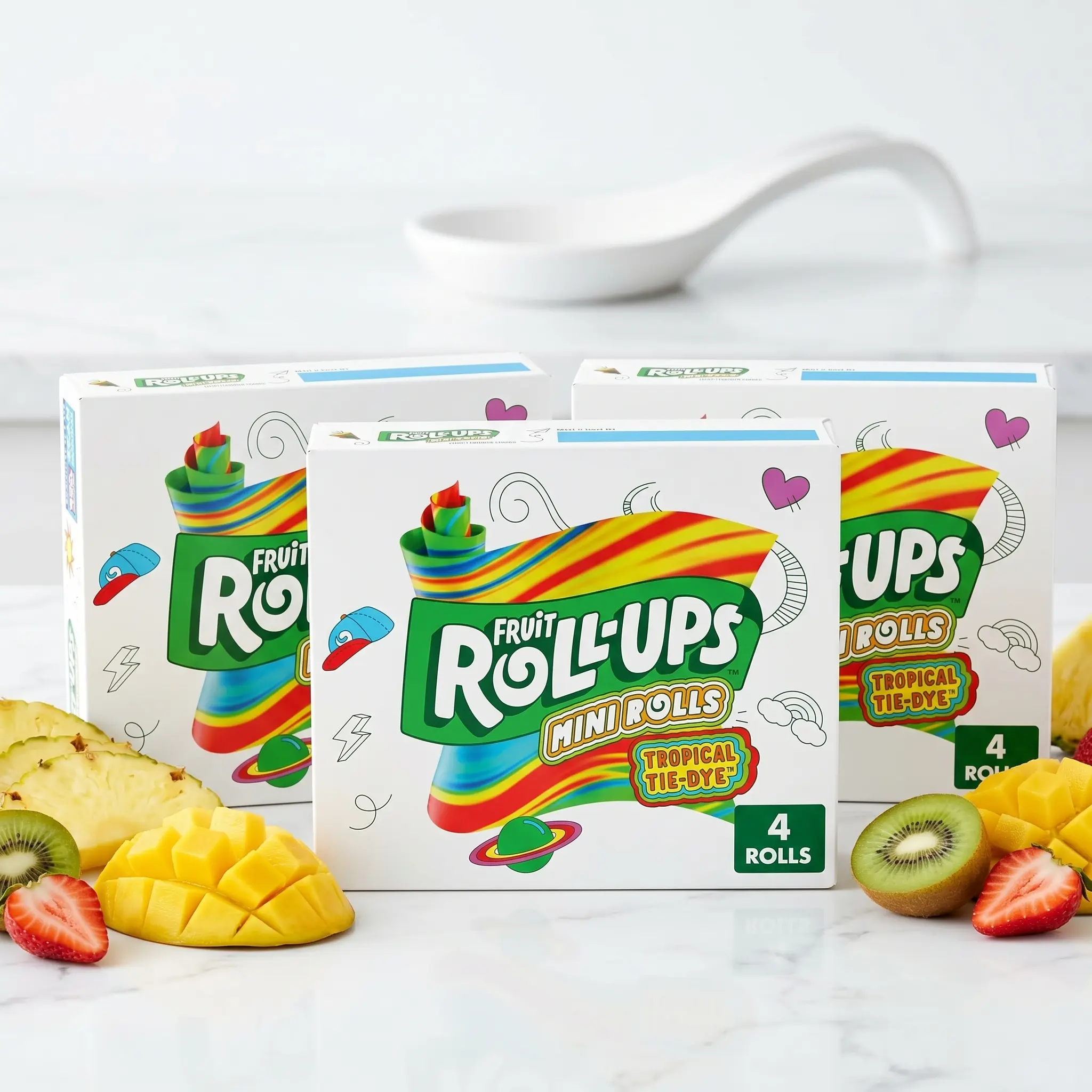 Sweet 3-Pack Fruit Roll-Ups Tropical Tie-Dye Mini Roll-Ups, 4-Count Chewy Fruit Snack Candy