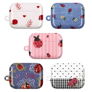 Cute Ladybug AirPods Case – Floral Bug Aesthetic Protective Cover, Red Beetle Polka Dot Pattern for AirPods 1 2 3 4 AirPods Pro 1/Pro 2/Pro 3, Cottagecore Nature Style, Kawaii Insect Lover Gift