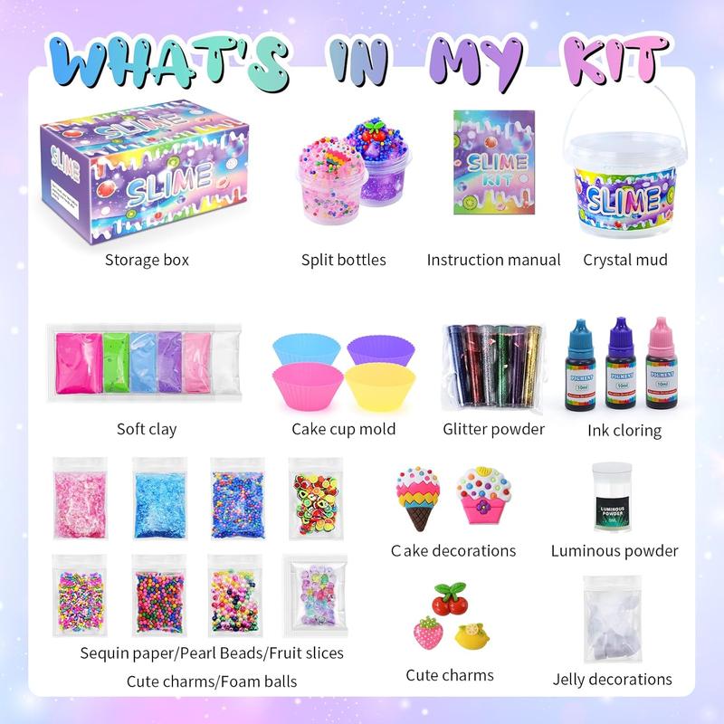 Valentine's Day Gift Clear Slime Making Kits with Premade Slime for Kids DIY with 35 Sets Add-ins Jumbo Kit for 6-12 Years Old Girls Boys Present Party Favors