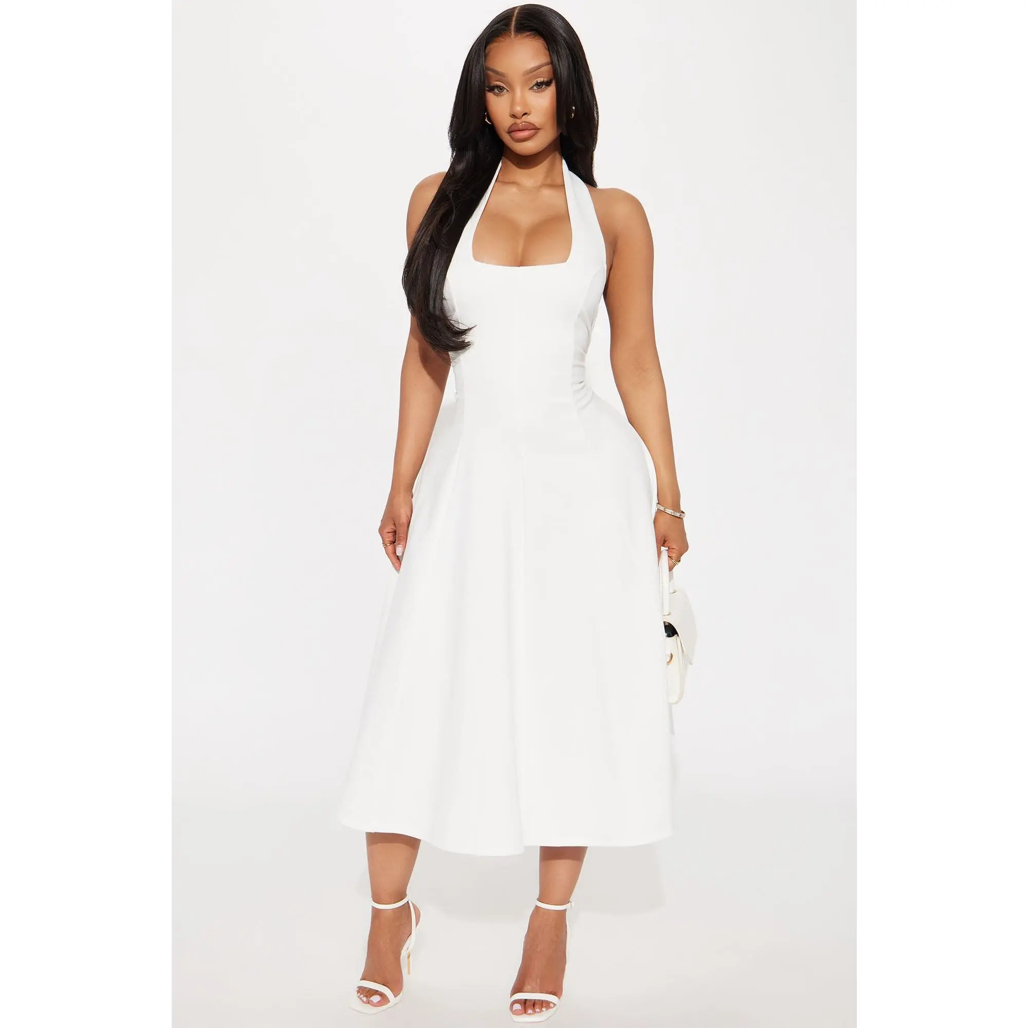 Mabel Ponte Midi Dress - White