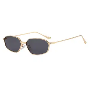 Narrow Metal Frame Sunglasses for Women Men | UV400 Protection 90s Vintage Oval Rectangle Sunglasses, Trendy Y2K Gold Frame Shades for Daily Wear Travel Photoshoot