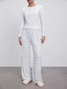 two-piece set women's ditsy floral print top & pants pyjama, casual comfy pastel long sleeve top & baggy trousers pj set, sleepwear for women, women's sleepwear for spring & fall, women's pajamas set