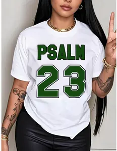 Women's Psalm 23 Jersey Premium T-Shirt - Casual short sleeve crew neck t-shirt with bold green lettering, soft and breathable fabric, perfect for holiday parties and gift giving