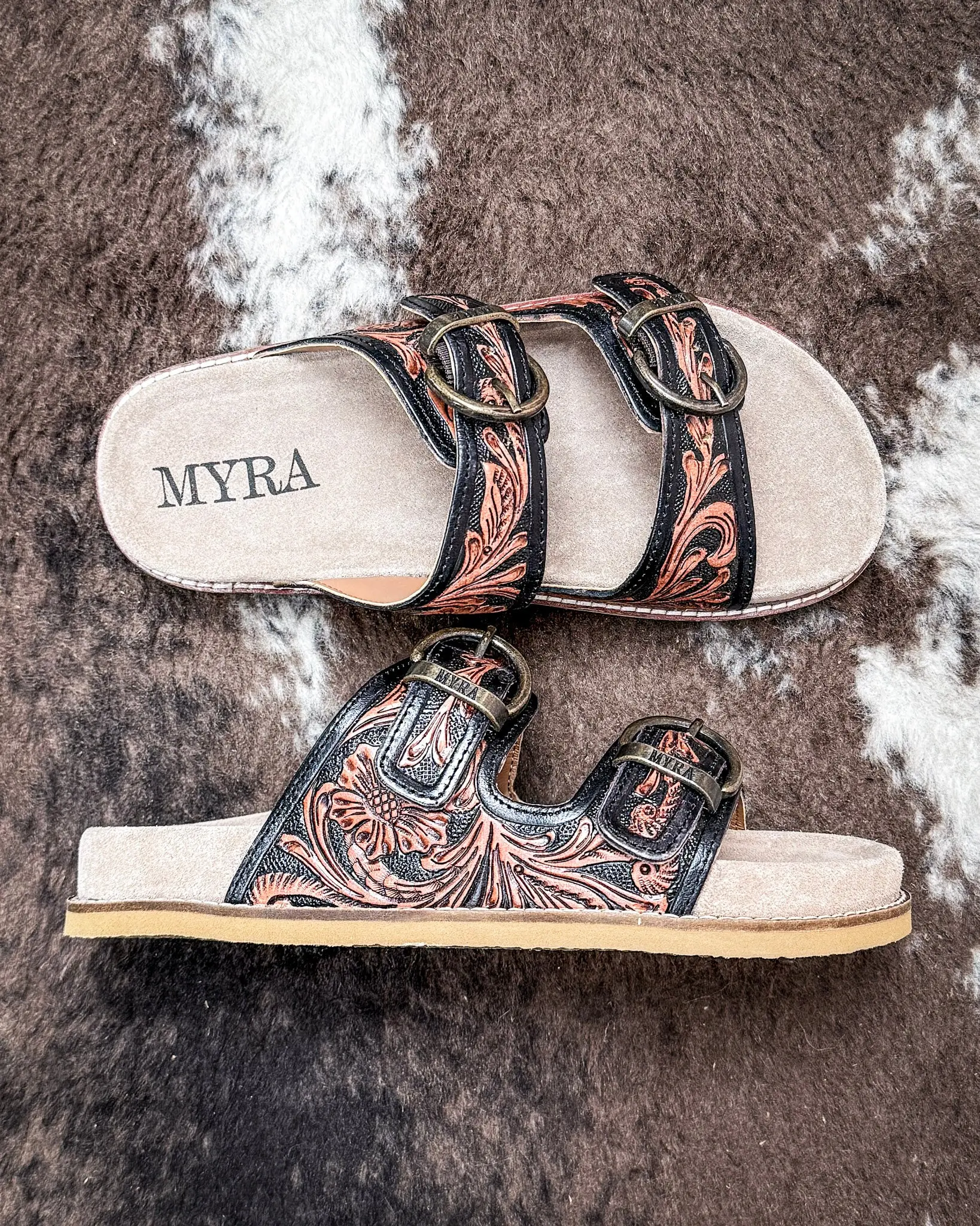 Myra Bag Canyon Ember Western Hand-Tooled Leather Sandals, Men's Shoe, Premium Footwear