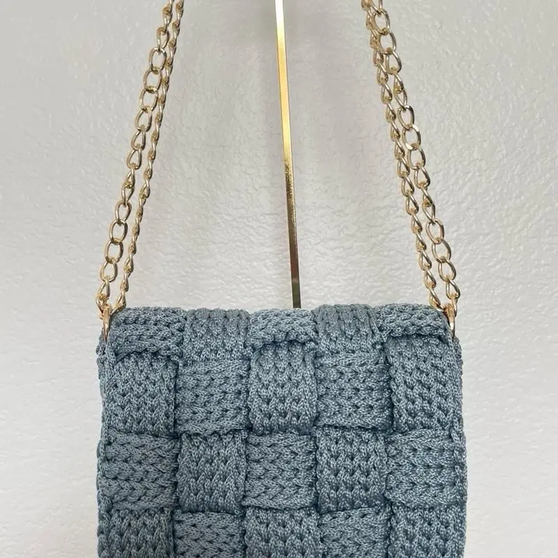 Helen Hand Crocheted Shoulder Bag with Gold Chain Strap and Textured Design