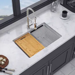 28" x 19" Undermount Single Bowl Quartz/Granite Composite Kitchen Sink with Workstation in Matte White RX-QS01-2819W