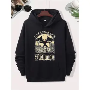 Live Laugh Lurk Mothman Graphic Hoodie - Cozy Cotton Blend with Kangaroo Pocket, Gothic Art Design, Perfect for Fall & Winter - Great Gift for Men and Womenhoodies for men