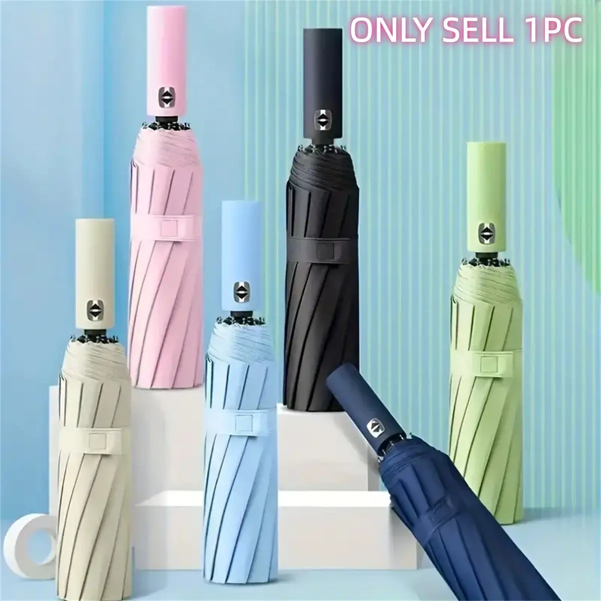 Automatic Rubber Rain Umbrella, Durable Rib Structure, UV Protection Portable Foldable Umbrella, Three-Fold Design, Portable for All Weather