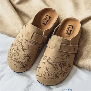 Womens Suede Clogs Mens Genuine Leather Mules Cork Footbed Sandals with Arch Support