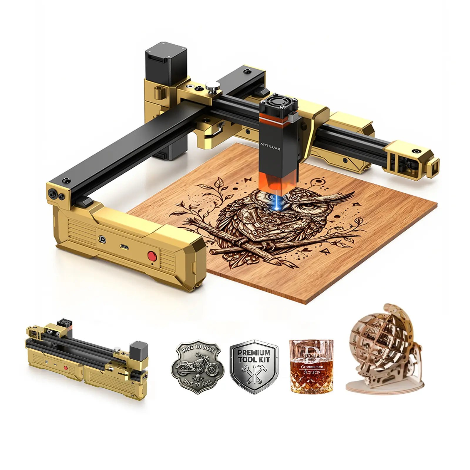 Artilume T1 Mini Laser Engraver, Portable Foldable Engraving Machine, No Setup Needed, Engrave Wood Leather Acrylic & Coated Metal, DIY Crafts, Home Business & Creative Projects
