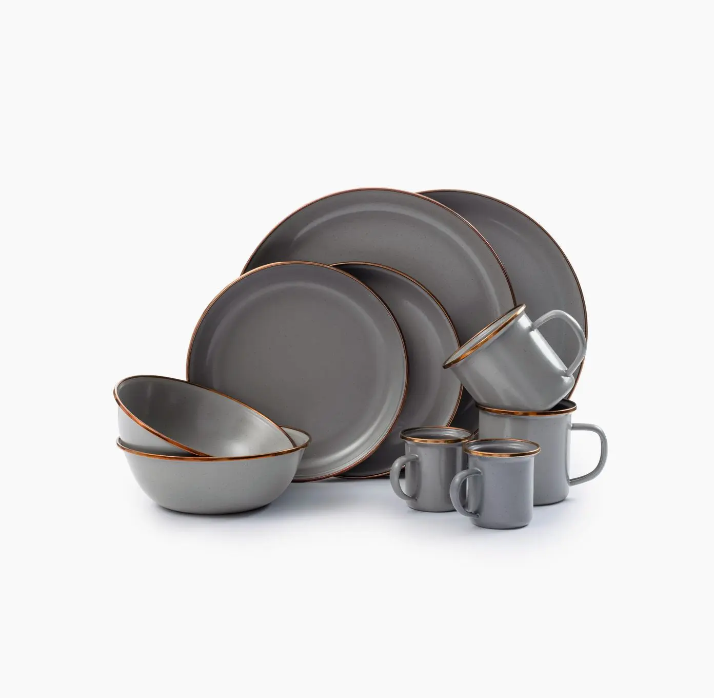 Barebones Enamel Dinnerware Collection, Vintage Speckled Tableware for Home Dining, Camping and Picnics