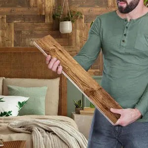 Vintage Wood Grain Floor Sticker, Waterproof & Oil Resistant & Non-slip Floor Sticker, Wall & Floor Sticker for Home Decor