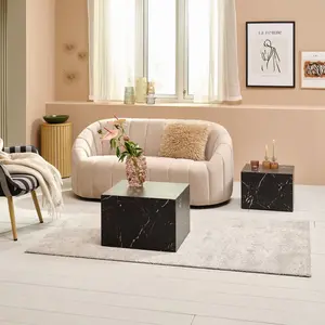 Caffoz Modern Nesting Coffee Tables - Set of Two Square Faux Marble Design, Space Saving Modern Center Table for Living Room, Apartment or Bedroom