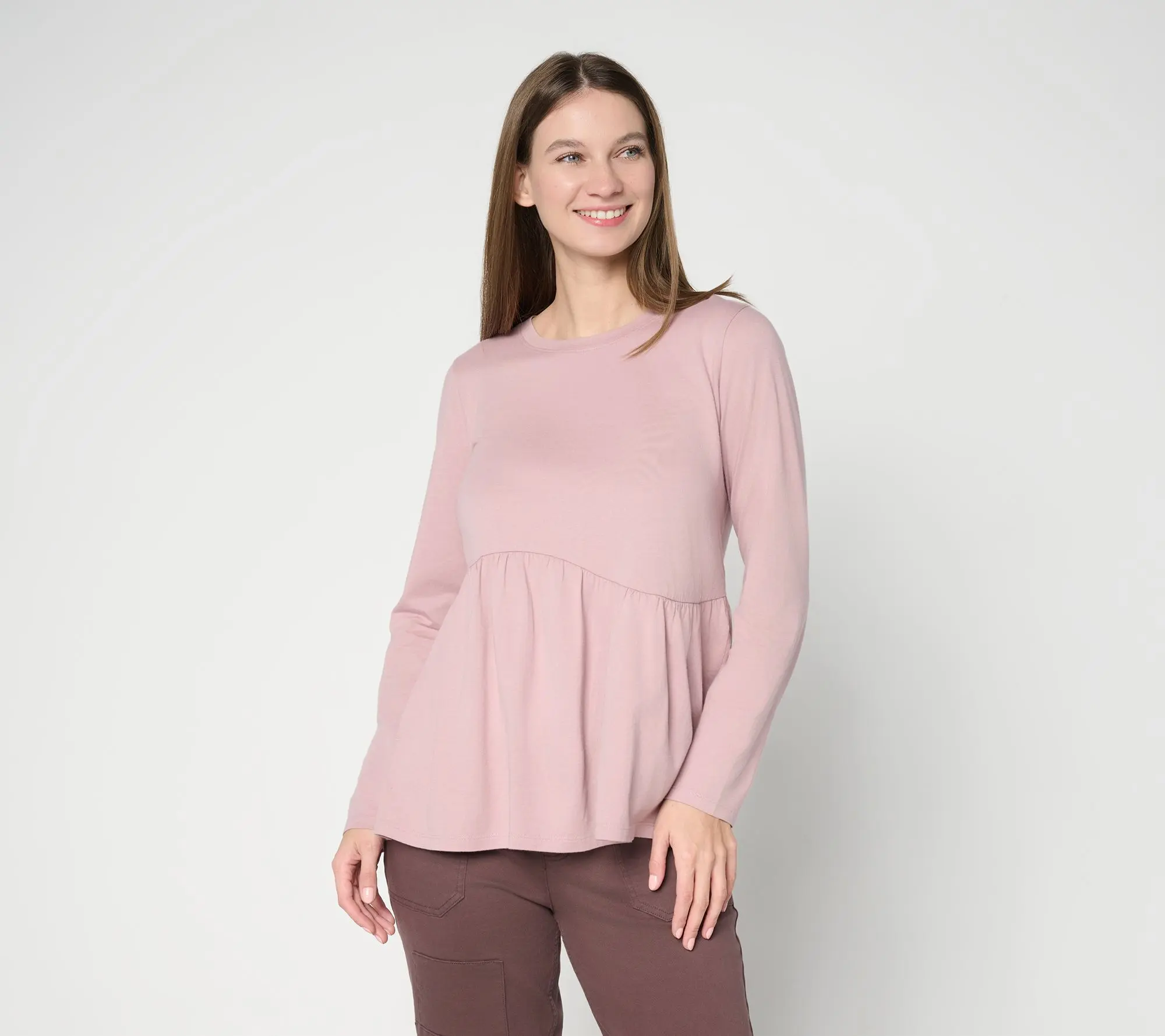 LOGO by Lori Goldstein Asymmetrical Curved Hem Peplum Top
