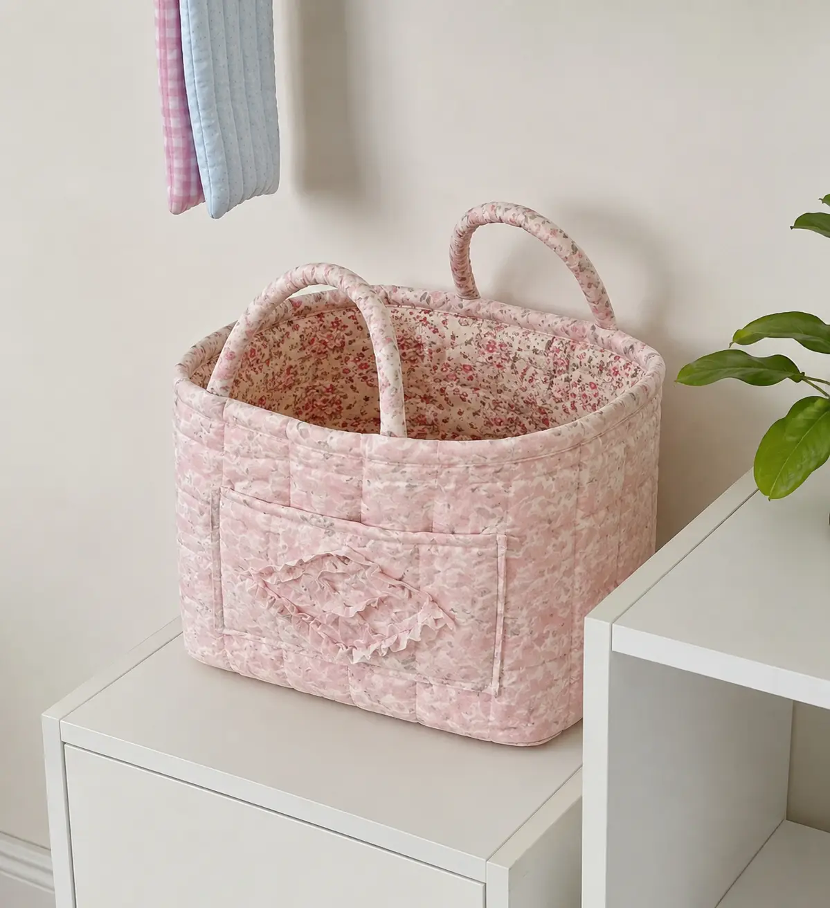 Large-capacity foldable floral storage basket -Multifunctional folding storage basket ,suitable for bedroom, bathroom and washing machine storage, suitable for storing dirty clothes, daily items, toys, portable hand-held storage basket.Women's exclusive.