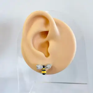 Sterling Silver 925 Honey Bee Stud Earrings Insect Jewelry