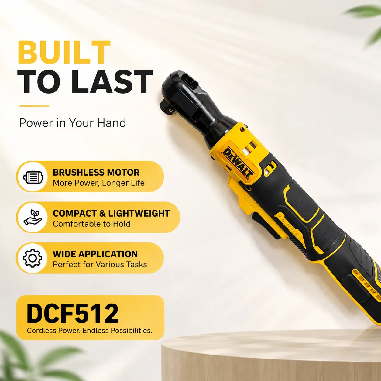 DEWALT DCF512 Right Angle Ratchet Power Wrench – Cordless, Brushless, Variable Speed & LED