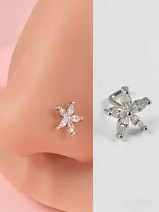 A Demonic Angel Nose Stud Made Of Cubic Zirconia, With A Crystal Heart-shaped Pendant, An L-shaped Nose Bone Ring, And Nose Piercing Jewelry, Body Jewelry.
