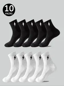 10 Pairs of Men's and Women's Solid Color Athletic Fitted Socks, Breathable Comfortable Odor Resistant Casual Socks for All Seasons, Multi-Functional Fashion Socks