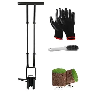 5 In 1 Bulb Planter Tool Long Handle Gardening Transplanter Gloves Brush Serrated Base Dual Pedal Tulips Iris Daffodils Hole Digger