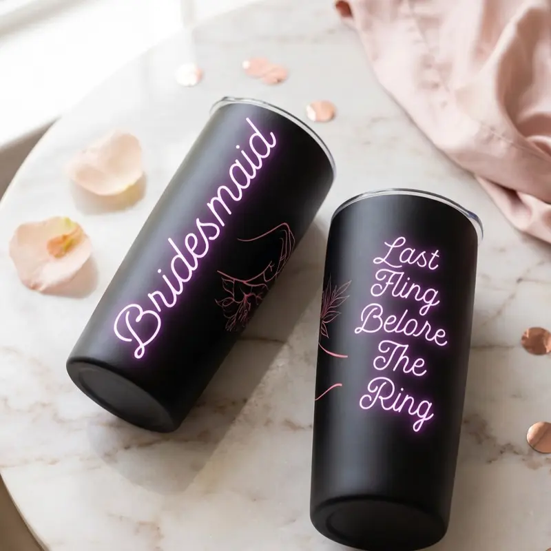 20oz Insulated Stainless Steel Bridal Party Water Bottles - Personalized Travel Mugs for Bridesmaids, Reusable Customizable Drinkware with Reusability Focus, Portable