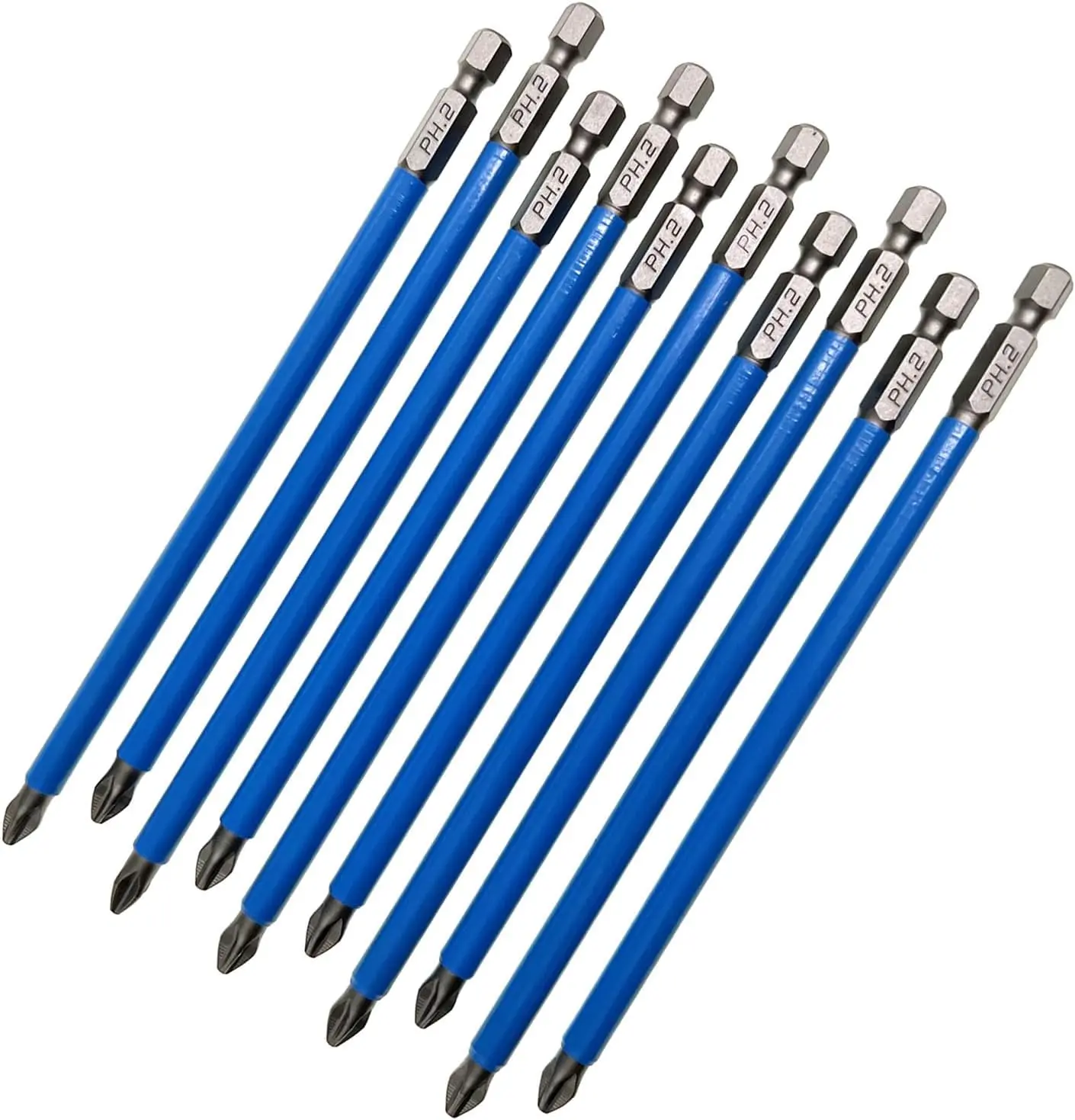 10 count Anti Slip Phillips Cross Slot PH2  Bit Set 1/4 Inch Hex Shank 150mm Length S2 Steel with  Tip for Power  Drill Impact Driver Kit Tools