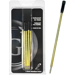 Universal #1  Compatible Ballpoint Pen Refill,  Made, Archival Ink, 1.0mm Medium Point, Smooth Writing, 5 Pack (Black)