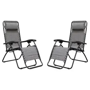 Caravan Canopy Infinity Zero Gravity Steel Frame Patio Deck Chair, Grey (Pair)