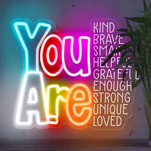 You Are Kind Brave Loved Smart Neon Sign - Positive Affirmations LED Wall Light - USB Powered Motivational Decor Sign Light for Bedroom, Living Room, Office Decor Birthday Gift