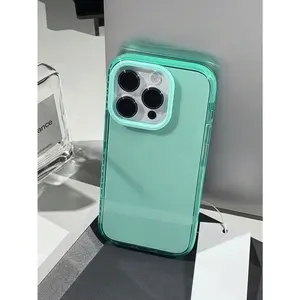 1pc Thickened Soft Silicone Transparent Shockproof Phone Case, for iPhone13 Pro Max/14 Pro/15/16/17, Green Color With Elegant Vibe, Great Gift