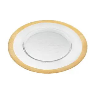 212 MAIN Round 13 in Crystal Glass Charger Plate with Gold Border, Leaf Design for Home, Festive & Party Serving