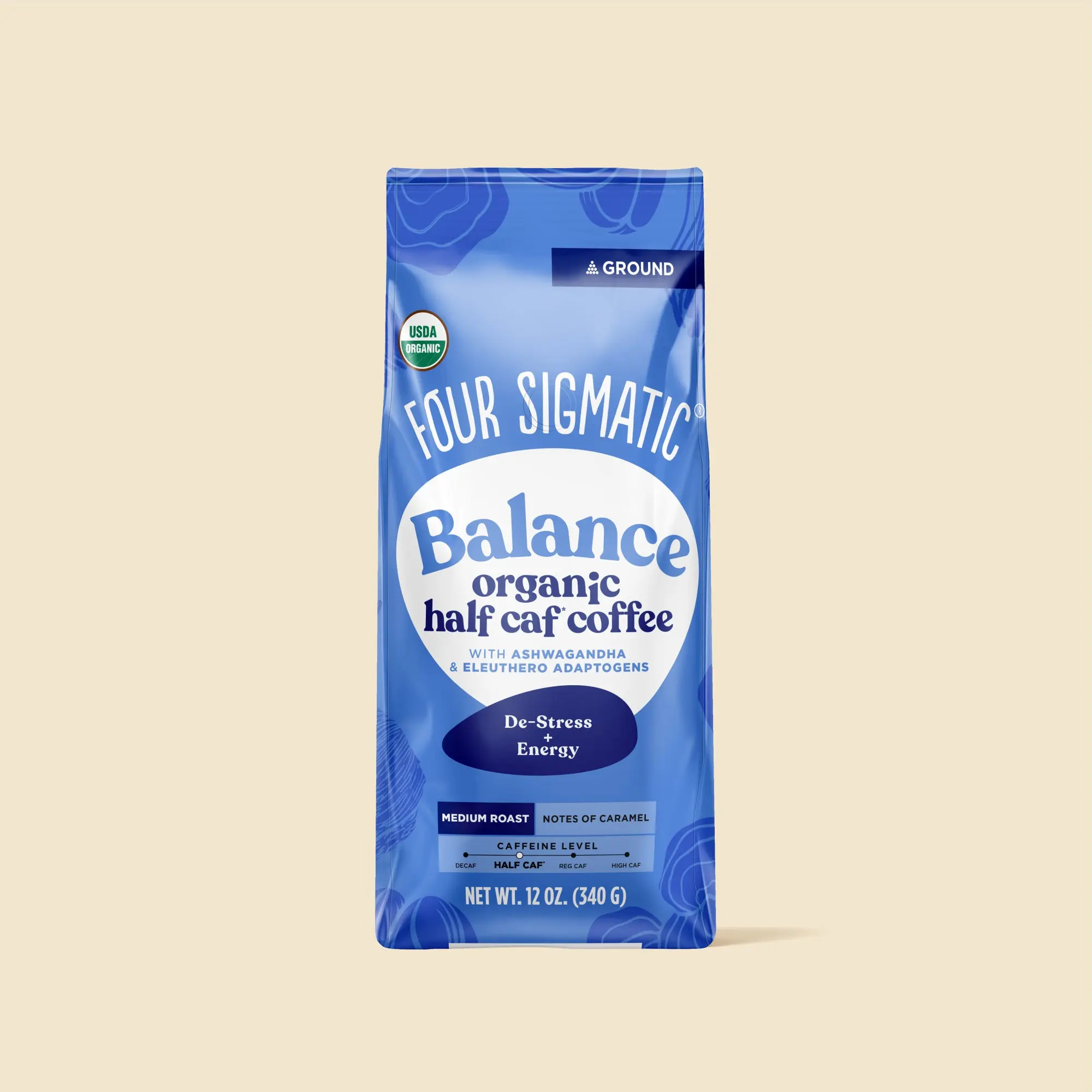 Four Sigmatic - Balance Organic Half Caf Coffee with Ashwagandha and Eleuthero Adaptogens, 12oz Bag