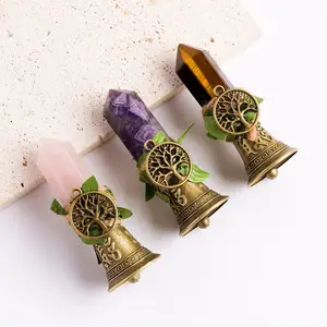 Natural Crystal Copper Bell for Home Decoration, 1pc Handcrafted Brass Bell for Christmas Gifts, Unique Bed Call Reminder, Home Ornament