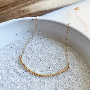 Curved Bar Necklace, waterproof gold necklace, gold fill necklace, clean girl jewelry