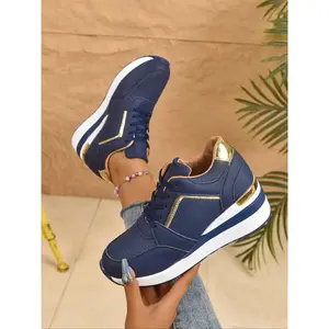 Women's Colorblock Lace-Up Lightweight Casual Sneakers, Thick Sole, Comfortable Waterproof Non-Slip, Perfect for Outdoor Walking & Running, Trendy Walking Sneaker