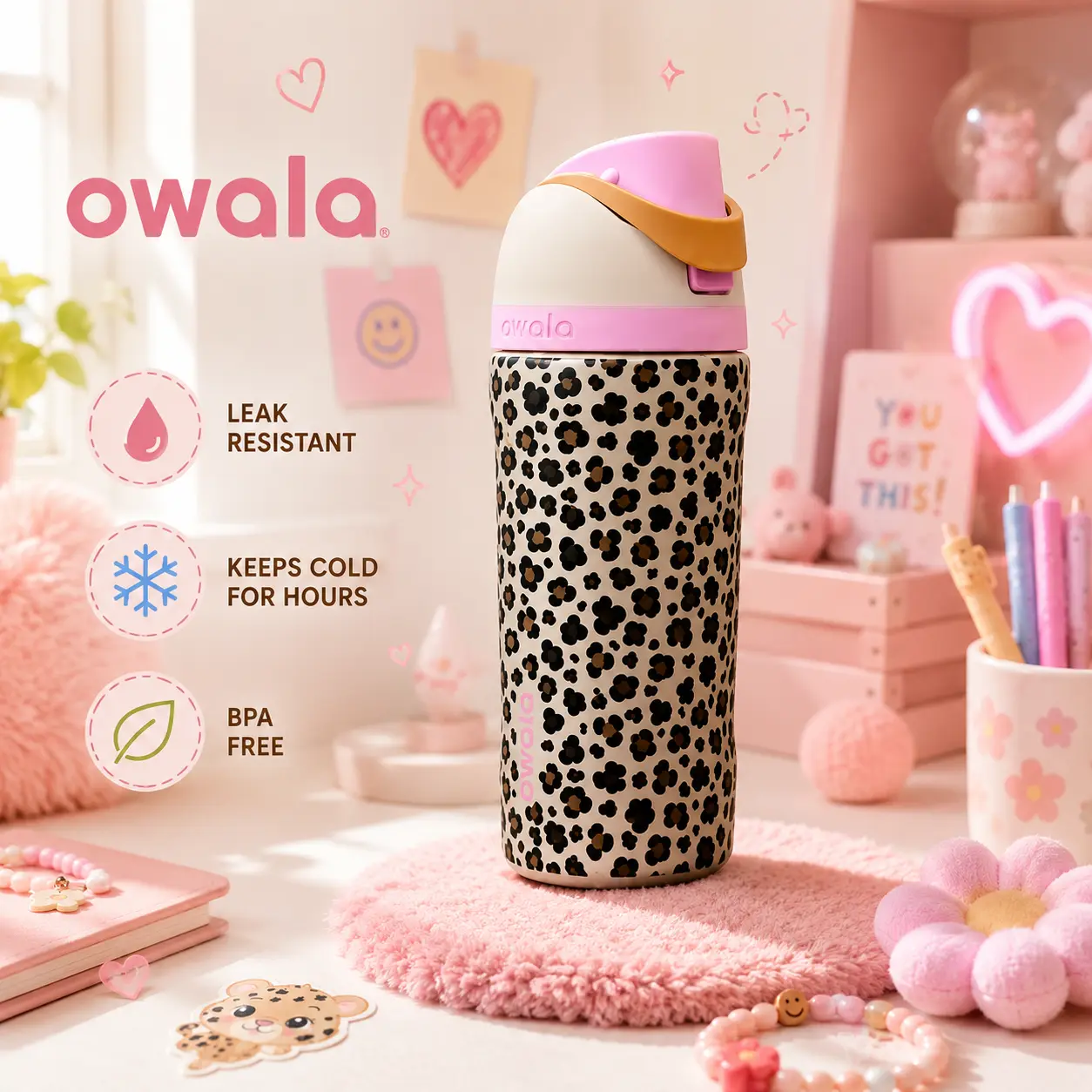 Owala Wild FreeSip 16oz Water Bottle Leakproof Insulated Stainless Steel Everyday Hydration Travel Gift