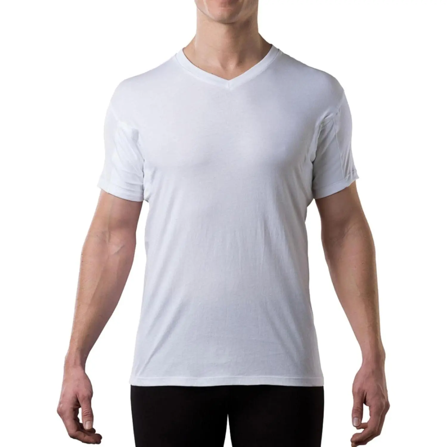 Men's Cotton V-Neck Sweatproof Undershirt - Original Fit, Seamless, with Sweat Pads - Menswear Alternative Tee for Day Wear, Shortsleeve, Stylish, Wedding, Fitted, Combed Cotton, Regular