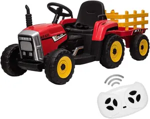 12V Ride on Tractor with Trailer & Remote Control,Speed Up to 5mph, Toddler Electric Vehicle Car with LED Headlights,2+1 Gear Shift,MP3 Player,USB for 3-6 Years Kids (35W,EVA Tire,Red)