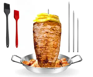 Al Pastor Skewer for Grill, Stainless Steel Vertical Gyro Plate for Oven, Rotate, Spit Stand, with Brushes, 3 Removable Spikes 8/10/12 BBQ Dishes Shawarma Stand, Kebabs Smoker, Tacos